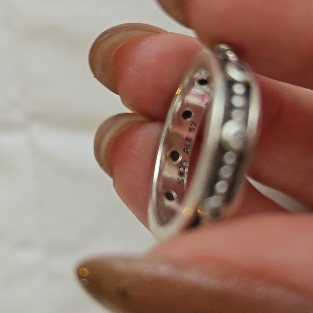 PANDORA Genuine Sterling Silver Ring Band With White Crystals Jewelry - Picture 5 of 5